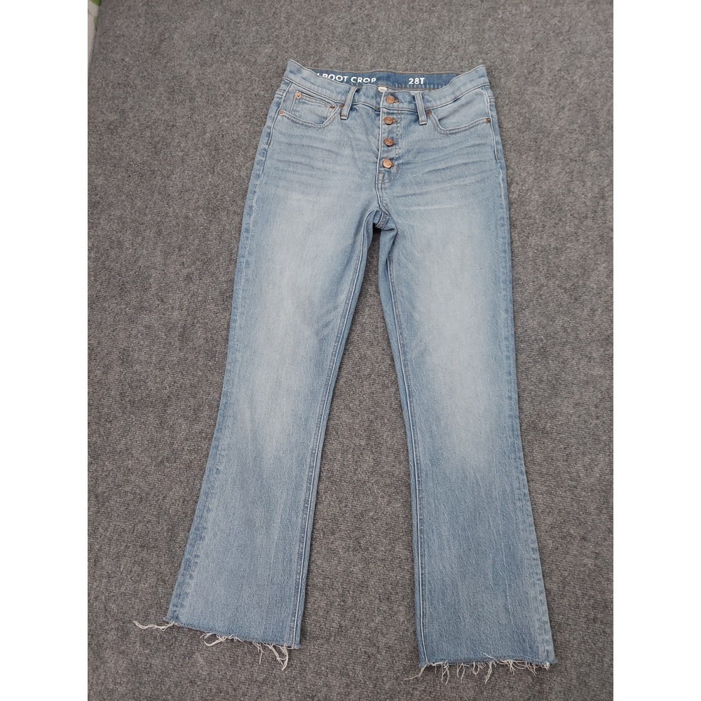 J Crew Jeans Womens 28  Blue Button Fly Demi Bootcut Raw Hem Light Stretch